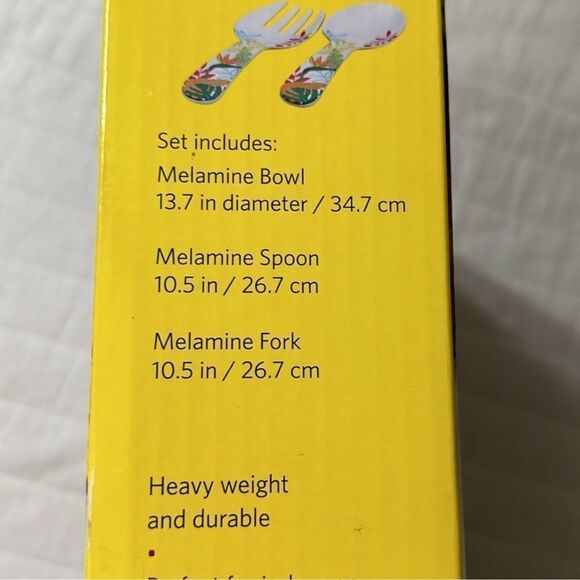 Wegmans Island Tropical Beach 3 pc Bowl Fork Spoon Melamine Serving Set NIP - Picture 7 of 8